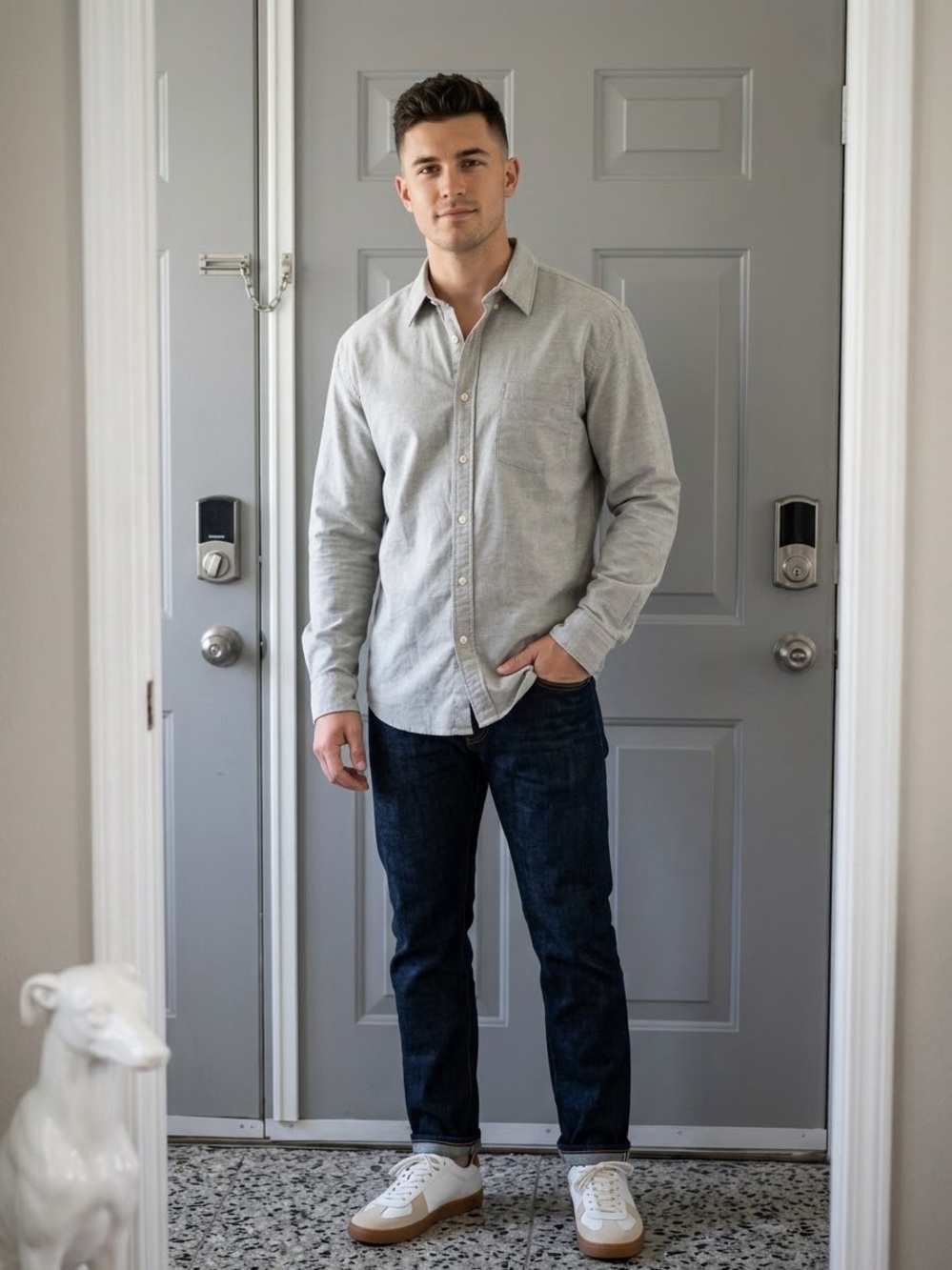 Casual Light Green Long-Sleeve Button-Down Shirt